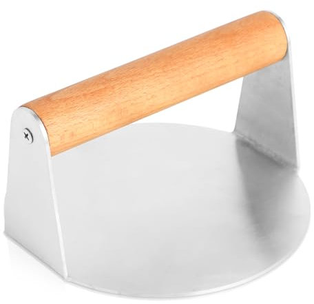 Smash Burger Pressa in Acciaio Inox - Hamburger - Pressa per Hamburger, 5.5 Pollici, con Manico in Legno Anti-Ustione, per Pressare Hamburger e Rimuovere Grasso, Adatta per Carne e Grigliate (14 cm)