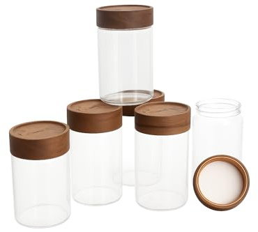 Générique PENSIVE Pot à Épices en Verre et Bois d'Acacia, 6 Pièces 100ml Bocaux à Épices avec Couvercle en Acacia Hermétique, Boite Epices pour Rangement de Épices Cuisine