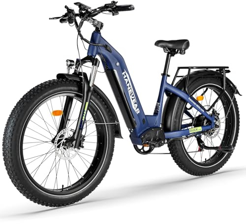 HANEVEAR Elektrofahrrad für Erwachsene, 21Ah 48V austauschbarer Akku, 250W 85Nm E Fatbike, Max. Reichweite 120km+, Doppelte Ölbremsen, E-Mountainbike 26x4.0'' Offroad EBIKE