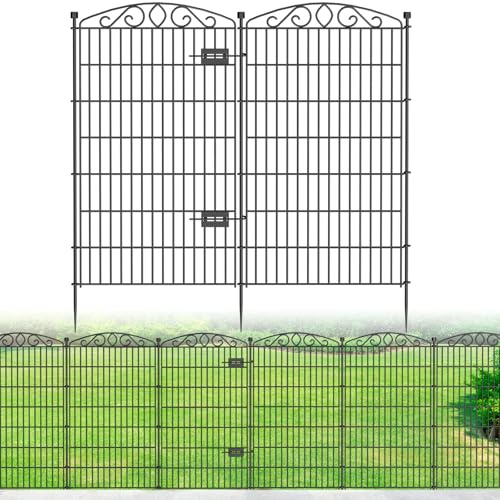 10 Panel No Dig Decorative Garden Fence with Gate - 122 cm H x 7 m L,Dog Fence Outdoor for Yard,Tall Animal Barrier for Dogs Rabbits, Rustproof Metal Wire Panels for Yard,Patio, Flower Bed