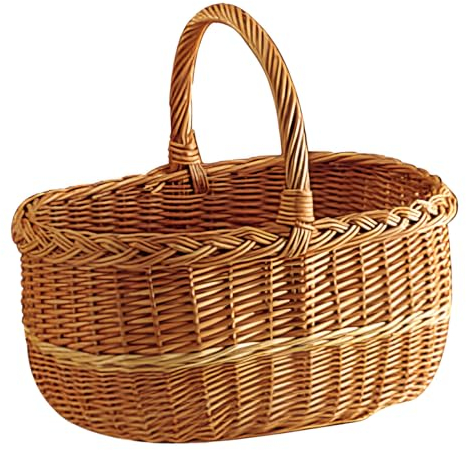 AUBRY GASPARD - Panier à Provisions Osier Lucette - Ovale Bicolore Beige et Caramel - Rebords Tressés - 40x30x22 cm - Poids 0,50 kg - Idéal Courses et Pique-Niques