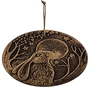 Stunning Copper-Finished Circular Terracotta Plaque - 20cm x 20.5cm (1 Pc) - Moon Gazing Hare Design - Perfect for Indoor & Outdoor Display, Brown