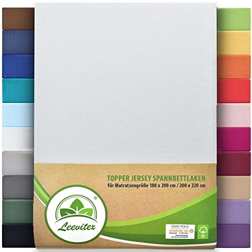 Premium Plus Topper Bezug Boxspring Spannbetttuch Jersey 180x200 cm - 200x220 cm100% Baumwolle (Weiß)