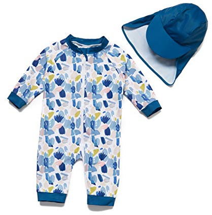 BONVERANO Bañador recién Nacido Manga 3/4 con protección UV 50+ con Cremallera(Azul-Azul,18-24meses
