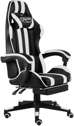 vidaXL Fauteuil de Jeux Vidéo avec Repose-Pied Chaise Inclinable Fauteuil de Bureau Chaise d'Ordinateur Ergonomique Intérieur Noir et Blanc Similicuir