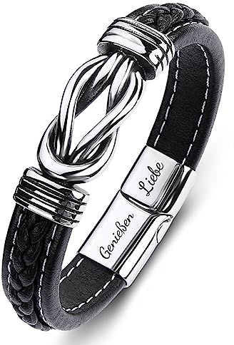 Wycian Armband herr läderarmband svart, herrarmband magnetiskt lås med knut hampblomma vänskapsarmband 16,5 cm 18,5 cm 20 cm armband fars dag