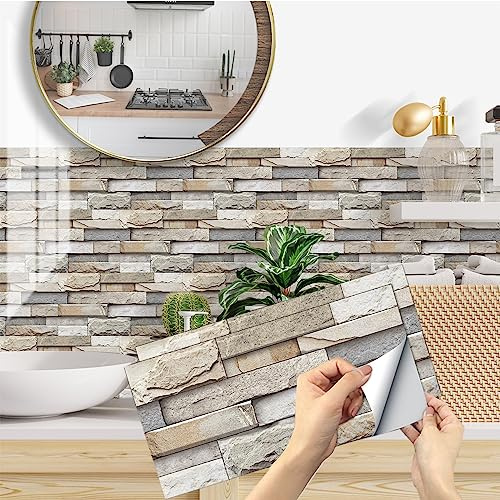 12 pezzi Adesivi per Piastrelle, 15x30cm Adesivi Mattonelle Impermeabile PVC Autoadesivo Decorazione Adesivi Parete Wall Stickers per Piastrelle del Bagno e Della Cucina