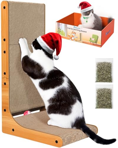 Petslucent Cat Scratching Board - Cat Scratcher with Box, Large Size Cats Scratching Pad Easy for Cats to Scratch, Corrugated Cardboard Pet Scratchers Lounge for Indoor Kitty to Play (Grey-1PCS)