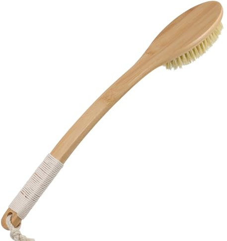 OWIIZI Back Scrubber Brush for Shower,Curved Extra Long Handle Bamboo Stiff Bristle Body Brush for Exfoliating,Natural Agave Stiff Sisal Shower Scrubber for Back Use Wet or Dry-17.9inches