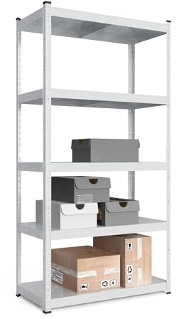 baudim - Metallregal: Flexibles Stahlregal für Lager und Garten, 875 kg 5 Metall-Böden verzinkt, Robustes Steckregal, Platzsparendes Lastenregal für effiziente Organisation,180x90x45 cm