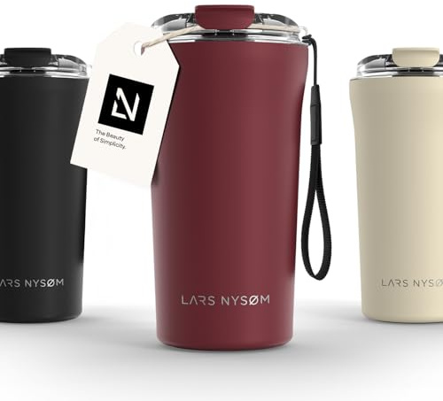 LARS NYSØM Thermo Kaffeebecher to go mit Trageschlaufe & Tritan Deckel | Travel Mug 0,5 Liter mit Isolierung | Auslaufsicherer Edelstahl Thermobecher für Café & Tee (Berry Red, 500ml)