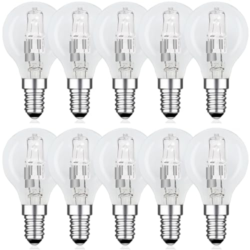 EASYIVY 10 Stück Halogenlampen E14 G45 Dimmbar, 42W Klar Glas E14 Kugel Glühbirnen Warmweiß 2700K Halogen Leuchtmittel 230V für Kronleuchter, Pendelleuchten, Tischlampen