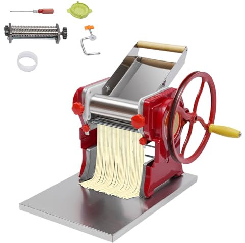 Manuelle Nudelmaschine Edelstahl Pastamaker Pasta Maschine 0.5-5mm Walze und Kutter aus Edelstahl für Spaghetti Lasagne Tagliatelle ROT