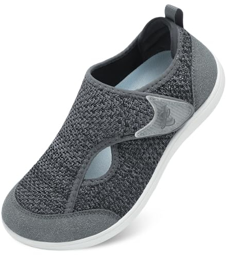 LeIsfIt Womens Wide Diabetic Shoes Adjustable Barefoot Walking Shoes Breathable Zero Drop Sneakers for Wide Width Arthritis Edema Feet Dark Grey Size 8.5