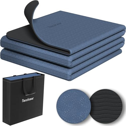 Faltbare Yogamatte für unterwegs, zweifarbige Yogamatte, 6 mm dick, mit Tragetasche, rutschfeste TPE-Übungs-Pilatesmatte für 183CM L x 61CM B