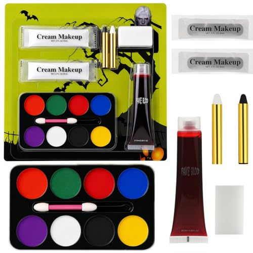 SFX Makeup Kit, Halloween Special Effect Face Body Paint Stage Makeup, Halloween Washable Fake Blood, 8 Colors Face Painting Kit SFX Makeup for Face Clothes Dress Up