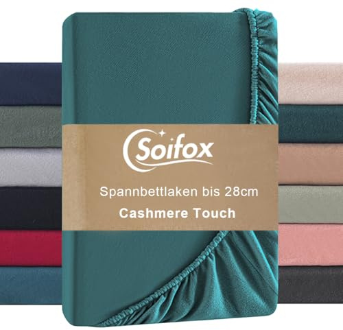 Soifox Spannbettlaken 180x200cm Winter - Petrol Jersy Thermo Fleece Bettlaken 200x200 wie Biber, Kuschelig Flauschig Cashmere Touch Bettlaken für Boxspringbett Topper Matratze mit Gummizug