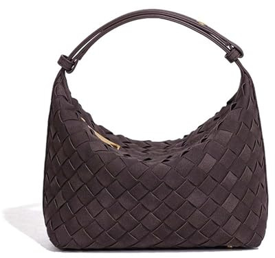 AWUXINE Gewebte Geldbörse für Damen, Wildleder, Umhängetasche, vegan, Tragetaschen, Wildleder, Hobo-Handtasche mit Tragegriff oben, Kaffee