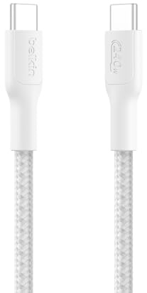 Belkin Eco Braided USB-C to USB-C Cable (1M, 240W) - Soft, Flexible Fast-Charging Cable, Type C Charger Cord for iPhone 16, Galaxy S25, Pixel 9, MacBook, iPad Pro, & More - White (USB 2.0)