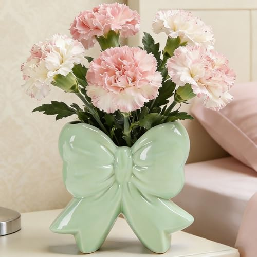 Disoza Grön Rosett Vaser Borddekoration Keramik Modern Vas Vintage Vas för Pampasgräs Blommor Torkade Blommor Blomvaser Vaser för Bröllop Porslin Tulpanvas Kök Kontor Vardagsrum