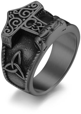 Retro Nordisk mytologi Keltisk knut Oden Tors hammare rostfritt stål Ring Herr Finger Ring Hand Smycken