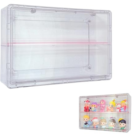 Dasellfa Petite Vitrine pour Collection Murale, Boîte de Présentation en Acrylique à 2 Niveaux pour Miniatures, Mini Figurines, Pop, Objets de Collection, DIY, Lego (Gris 32×9×21cm)