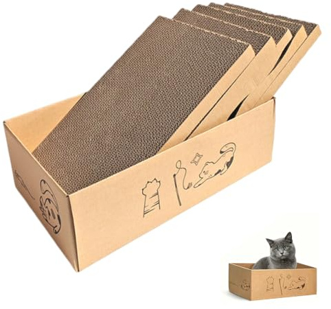 Cat Scratching Board with Box, 5 PCS Cat Scratcher, Cats Scratching Pad | Easy for Cats to Scratch | Large Size Corrugated Cardboard Scratchers | for Indoor Kitty to Rest and Play (43 x 26)