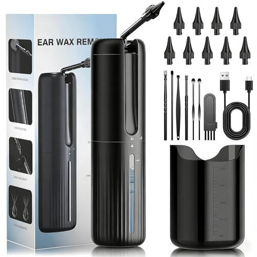 AZHE Nettoyage Oreille, Nettoyeur Oreilles Adulte Rechargeable con 2000 mAh Batterie,Cure Oreille Adulte 2 Types de Jet D'eau et 4 Modes Nettoyage avec 16 Accessoires pour Ear Cleaning