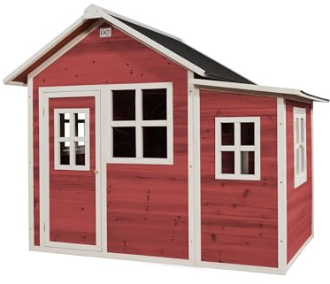 EXIT Toys Loft 150 Holzspielhaus mit Anbau für Draußen - Gartenhaus aus Holz für Kinder - Wasserdichtes Dach - Einfache Montage - 100% FSC Zedernholz - TÜV-Zertifiziert - 188x149x159cm - Rot