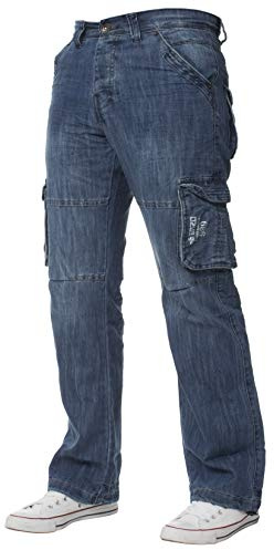 Enzo Herren Arbeitshose Cargo Combat Schwarz Denim Hose Taille Größen 28-48 (40 W x 32 L, Midstone Wash)