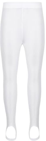 Freebily Kinder Jungen Mädchen Strumpfhose mit Steigbügel Sport Leggings Hose Mit/Ohne Innenfleece für Yoga Gymnastik Ballett Tanz Weiß 110-116