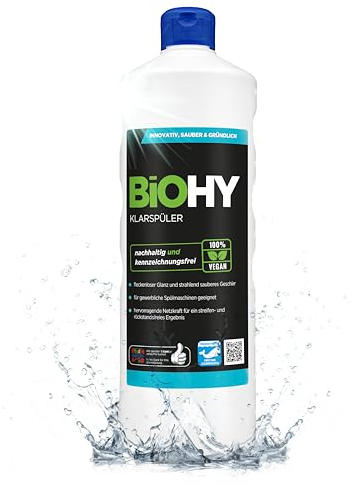 BiOHY Klarspüler (1l Flasche) | Bio Geschirrspülmittel | ideal für alle Spülmaschinen | EXTRA STARKER Fettlöser für Gastronomie & Haushalt | frischer Glanz auf Glas & Geschirr