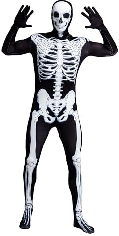 Spooktacular Creations Skeleton Bone Bodysuit Halloween Costumes Skin for Men with Skeleton Hood Mask