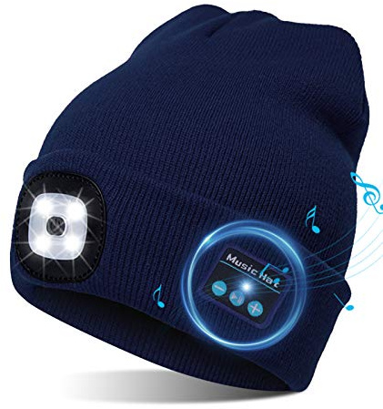 TAGVO LED Bluetooth 5.0 Bonnet Chapeau, Haut-Parleur Stéréo Intégré et Micro, Hiver Chaud Tricoté Eclairage sans Fil Bluetooth Casque Musique Chapeau pour la Course à Pied, randonnée, Cadeau de Noël