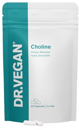 Choline Bitartrate 600mg Supplement | Brain and Memory Function | 60 Vegan Capsules | Two-A-Day | DR.VEGAN