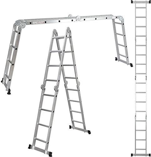 ALDORR 4x4 Escaleras de Aluminio Plegables Escalera Extensible Multiusos con Andamio | Máx. 150 kg