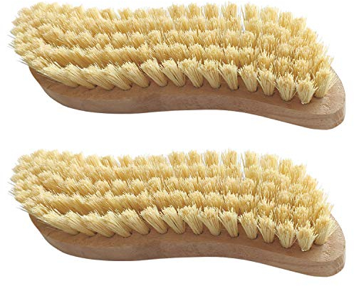 2 Stück Scheuerbürste, Putzbürste, Hand Schrubber, Scheuerbürsten, Ergonomischer Griff aus Holz in S-Form, Putzbürste für Küche, Garten, Haushalt - Made in Germany (2 STÜCK, Fibre)