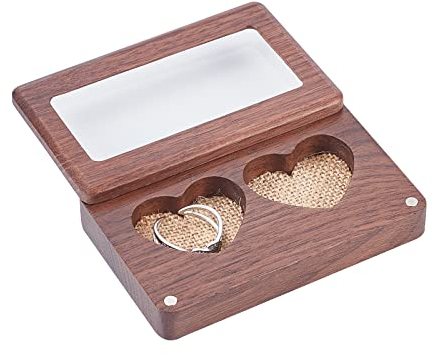 PH PandaHall Scatola per Anelli A Doppio Cuore, Porta Anello Rustico con Supporto per Anello Cuscino In Legno con Incisione Facile per Fidanzamento di Nozze San valentine, 9.4x6x1.9cm