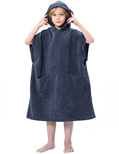 TOMEEK Poncho de Bain Enfant Poncho de Plage Microfibre à Double Serviette de Plage Enfant à Séchage Rapide Serviette Piscine Surf, Gris foncé, Taille Unique