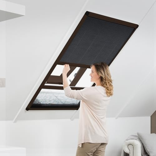 empasa Kombi Dachfenster Plissee Insektenschutz und Sonnenschutz Fliegengitter 'MASTER DUO' Alu Alurahmen individuell zuschneidbar, Farbe:braun, Ausführung:110 x 180 cm (Selbstbausatz)