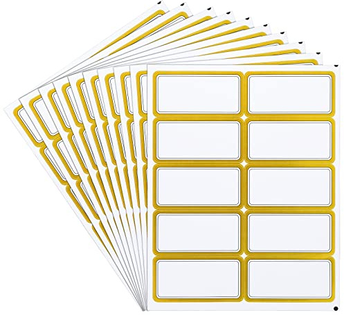 Prasacco 100 etichette adesive grandi 5 x 10 cm scrivibili adesivi vuoti stampabili indirizzi etichette di spedizione bordo oro targhetta nome per regali cartelle, barattoli, bottiglie di stoccaggio