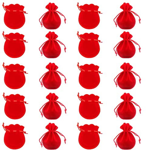 20 Pcs Bolsas Terciopelo Para Guardar Joyas Bolsas De Joyería Con Cordón Bolsas De Terciopelo Bolsas De Regalo De Dulces Pequeños Para Joyería Regalo Partido Boda Favores9 * 7 Cm (rojo)