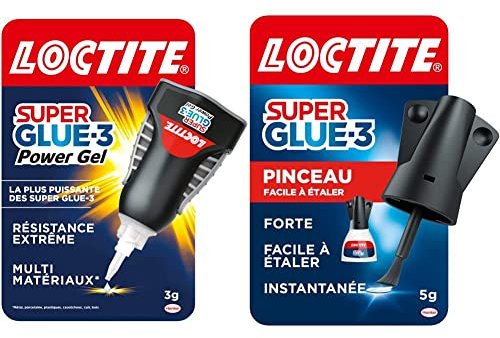 Loctite Super Glue-3 Power Gel Control, Colle instantanée surpuissante avec débit contrôlé, colle gel dans un flacon anti-choc 3 g & Super Glue-3 Pinceau, colle liquide à séchage instantané, 5 g