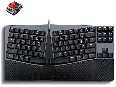 Perixx PERIBOARD-335RD Wired Ergonomic Mechanical Compact Keyboard - Low-Profile Red Linear Switches - Programmable Feature with Macro Keys - Compatible with Windows and Mac OS X - US English