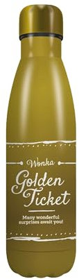 Half Moon Bay Willy Wonka – Charlie Chocolate Factory Golden Ticket – Überraschungen erwarten, doppelwandige Edelstahl-Sport-Trinkflasche, 500 ml, Gelb