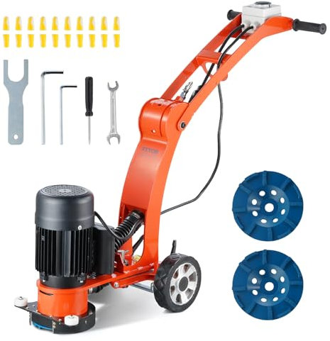 VEVOR Smerigliatrice Elettrica per Pavimenti in Cemento 180 mm Lucidatrice per Pavimenti in Cemento 1500W 1400 Giri/min Motore Senza Spazzole, Smerigliatrice per Superfici per Granito/Marmo/Pietre