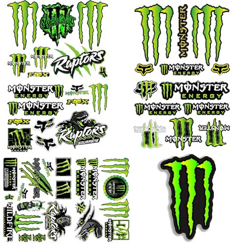 GUTERTOP 4-Teilig Monster Energy Aufkleber, Monster Energy Sticker, Wasserfeste Vinyl Sticker Set geeignet für Motorrad Skateboard Auto Rollerhelm