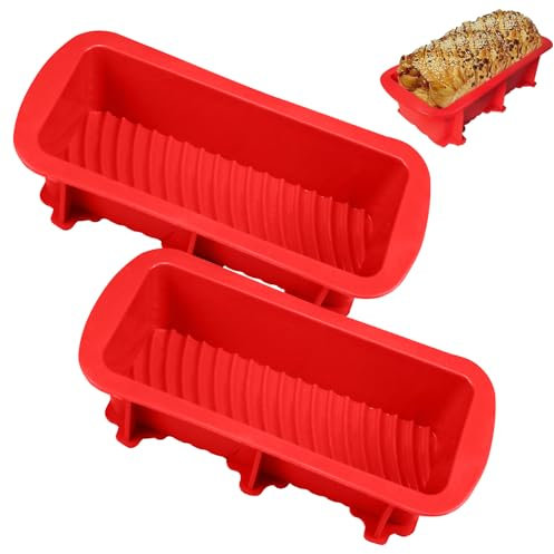 OVBOVA Stampi per pane in silicone, 2 stampi in silicone, 27 cm, antiaderenti, rettangolari, per pane fatto in casa, colore: rosso