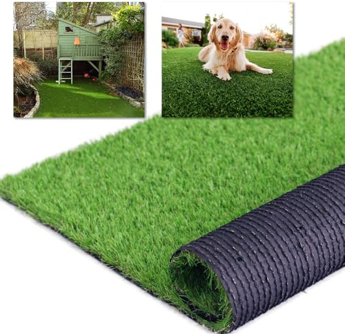 Boshuele 15FT x 20FT Artificial Turf 1.38inch Simulated Synthetic Fake Grass with Drainage Holes, Reusable Grass Urinal for Dogs, Backyard Lawn Rug Doormat Decorations, Custom