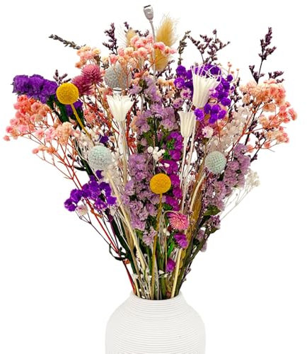KAOHONG Bouquet de Fleurs Séchées Naturelles Violettes Vraies Naturel Fleurs Décoration pour Mariage, décoration Maison fête, Vase, Arrangements Floraux séchés décoratifs